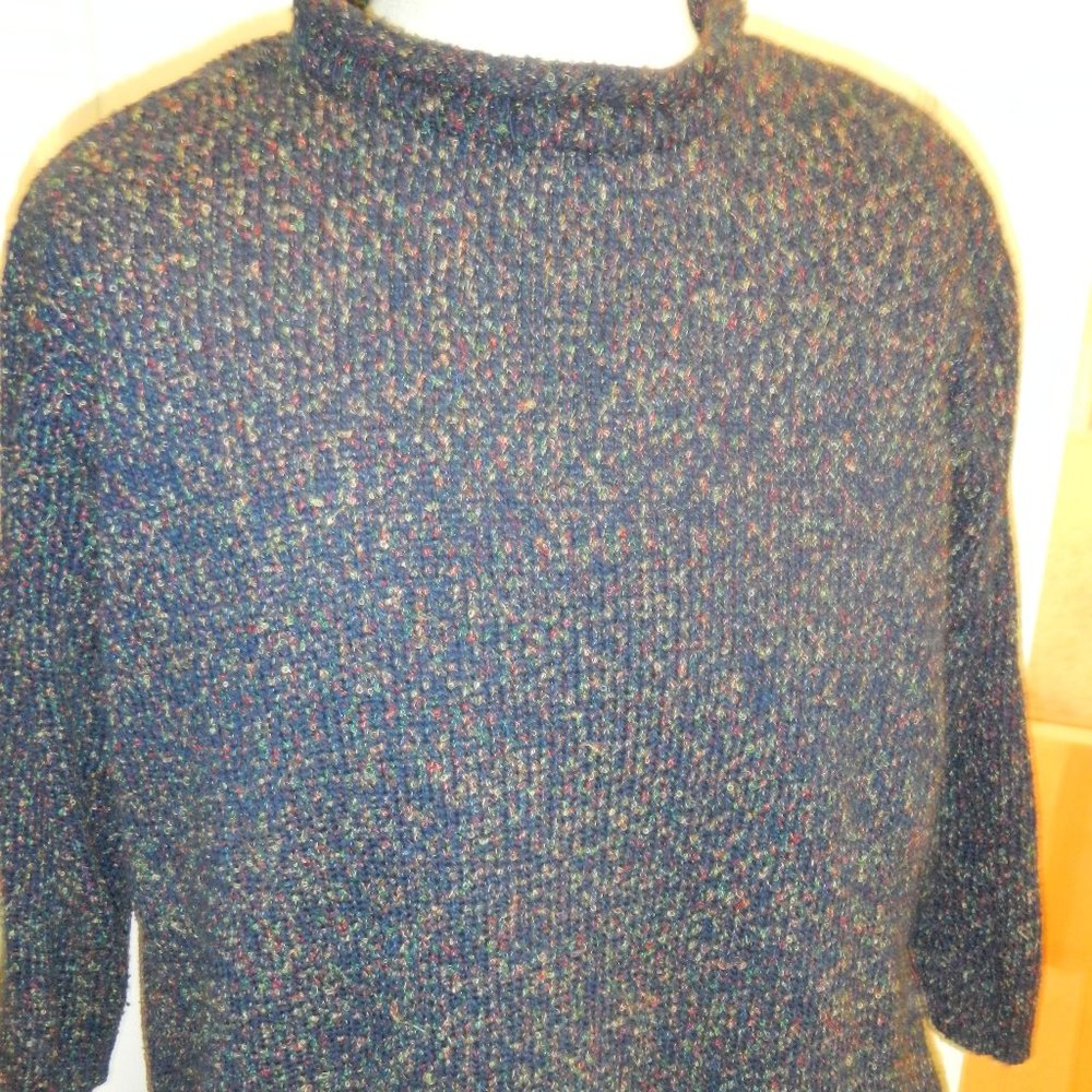 Rolled neck, 3/4 sleeve pull over - navy with colored speckles